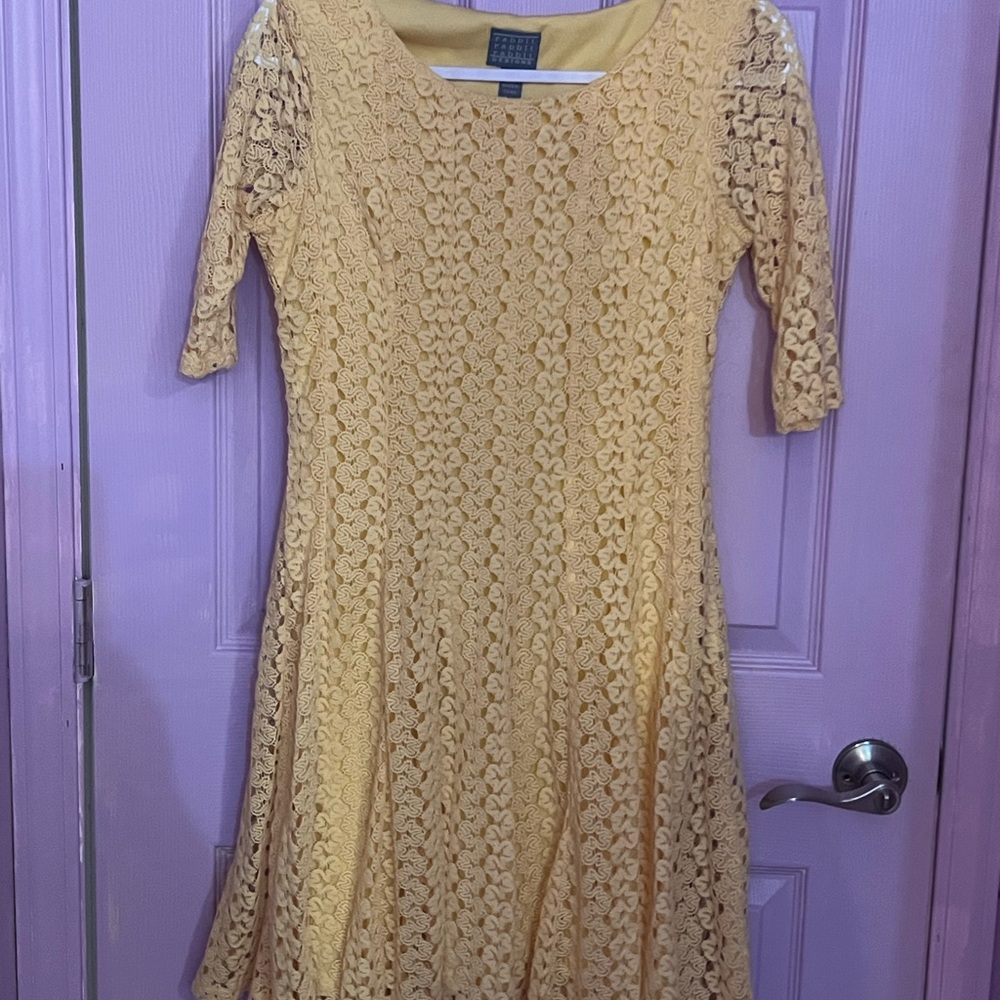 Rabbit Rabbit Rabbit Mustard Lace Midi Dress Ky Derby